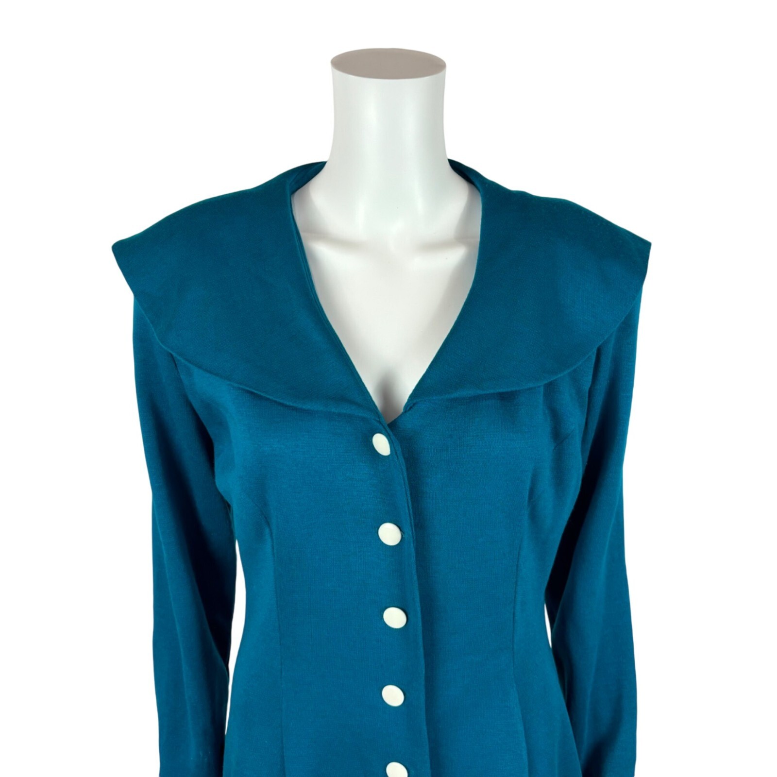 Vintage 80s Sailor Dress Women’s Large Dark Turquoise Large Collar Button Down