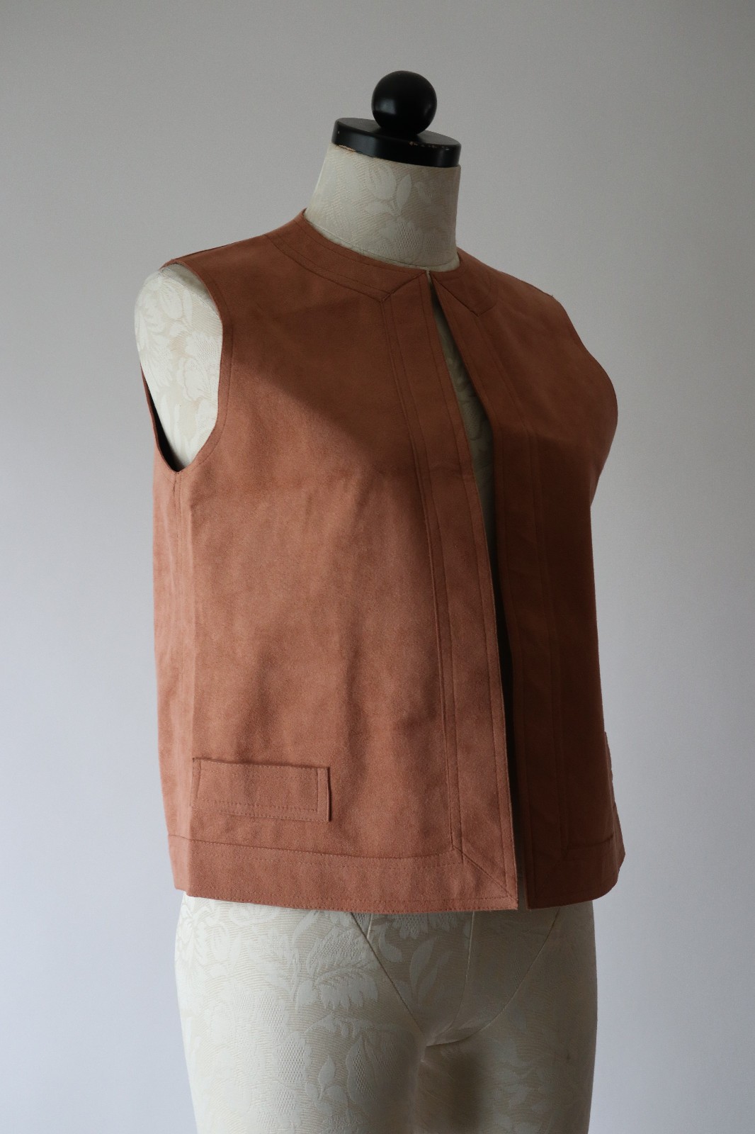 70s Vintage Pink Ultrasuede Open Front Waistcoat Sleeveless Jacket Vest Women M