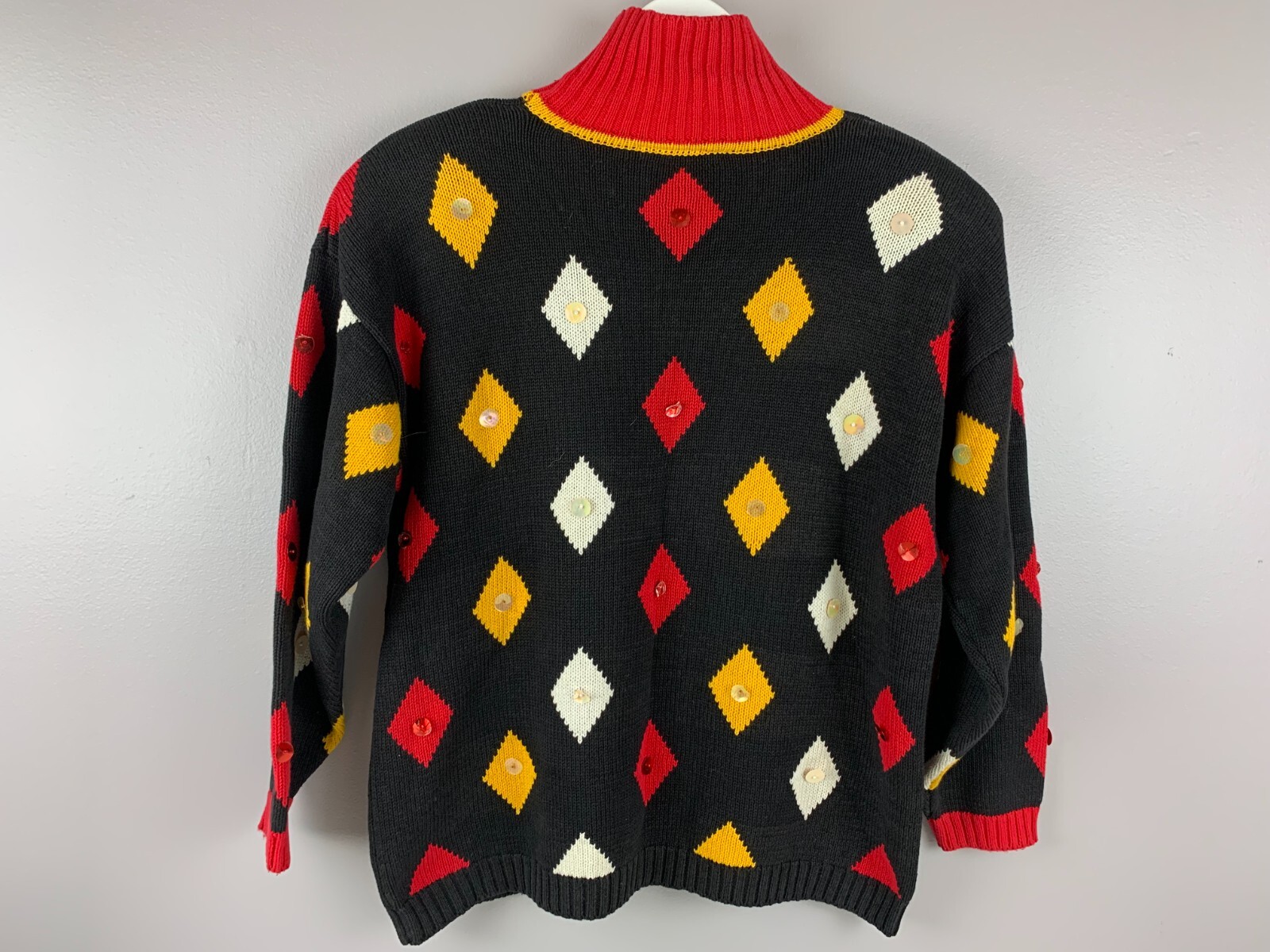 Vintage Ugly Sweater Richard Sport Small S Mock Diamond Shapes Sequins Beaded