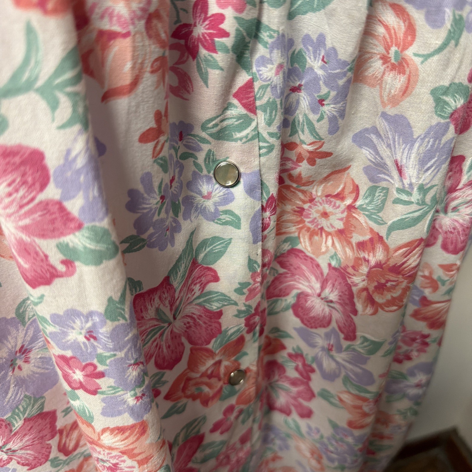 Vtg Comfort Coat House Coat Dress Snap Embroidered Pockets Cottage Core Sz L