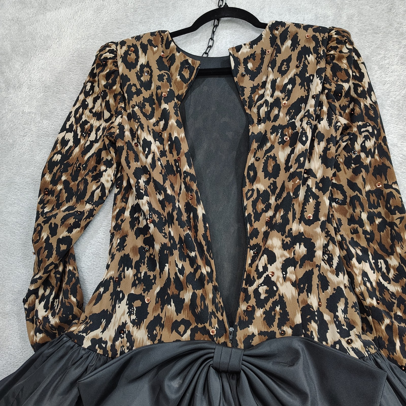 Vtg Morton Myles for the Warrens Party Dress Sz 6 Glam Black Tiered Animal Print