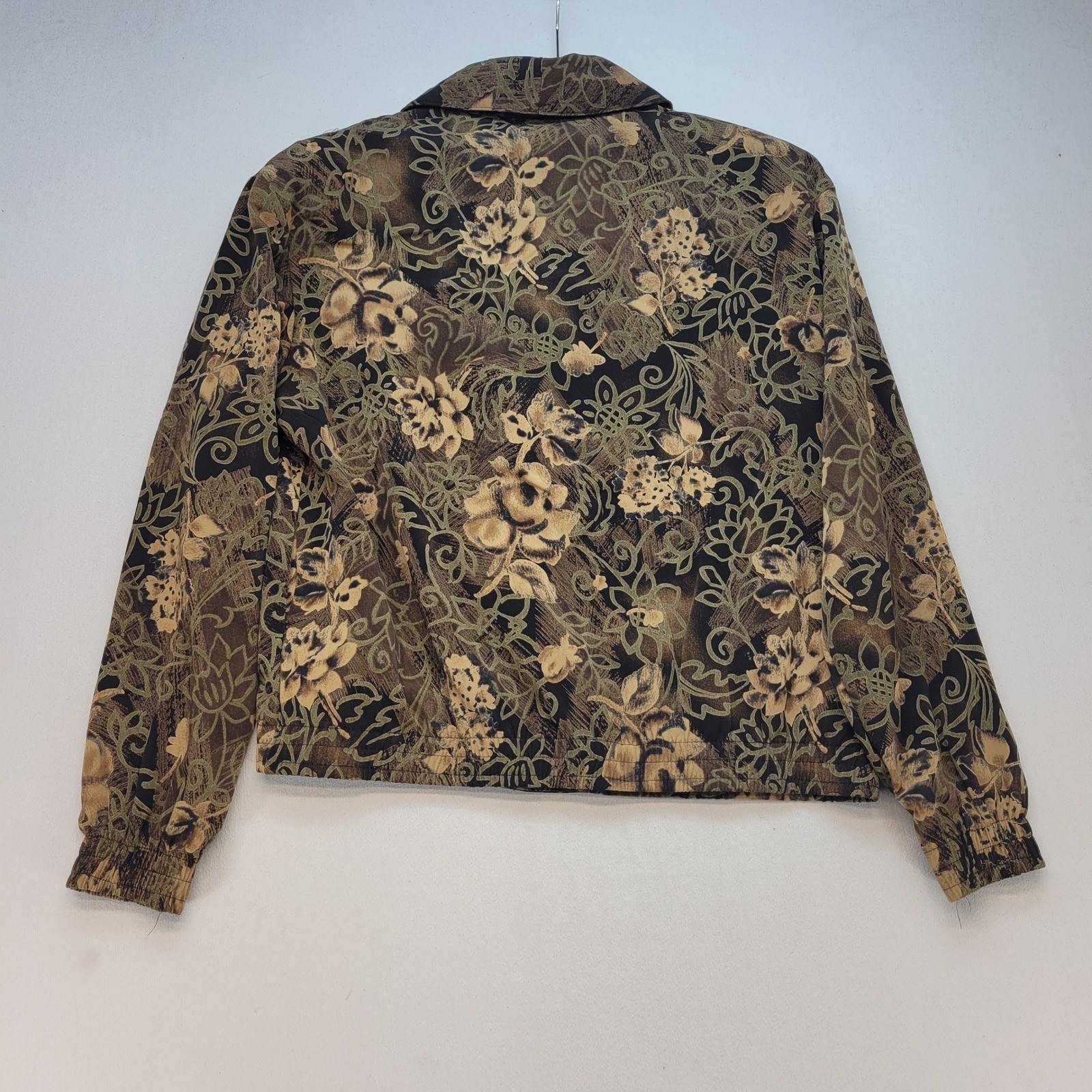 Kensington Square Vintage Jacket Women Small Brown Floral Button Up Elastic Hem