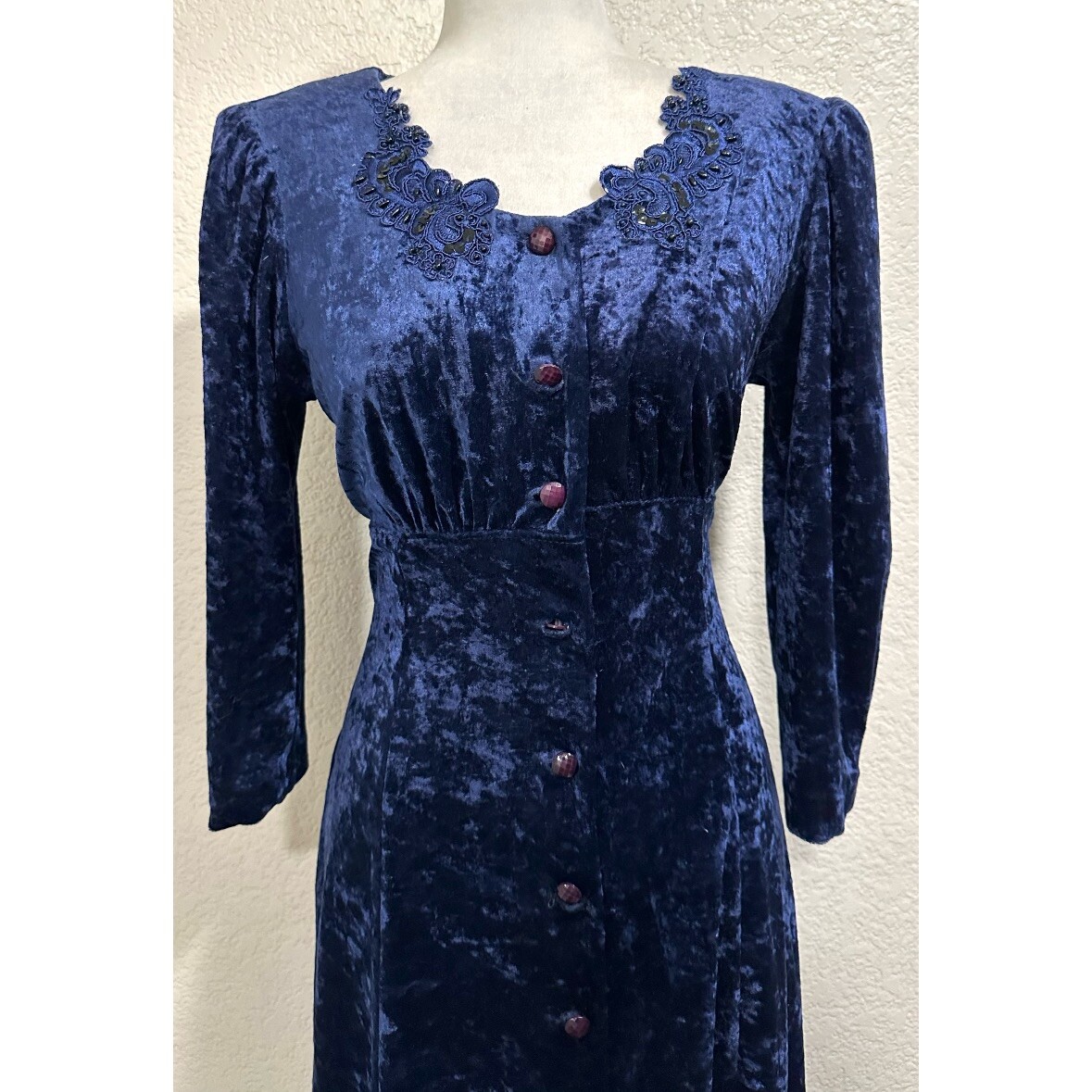 Molly Malloy Vintage 90s Petite Blue Velvet Midi Evening Dress Women’s 10P
