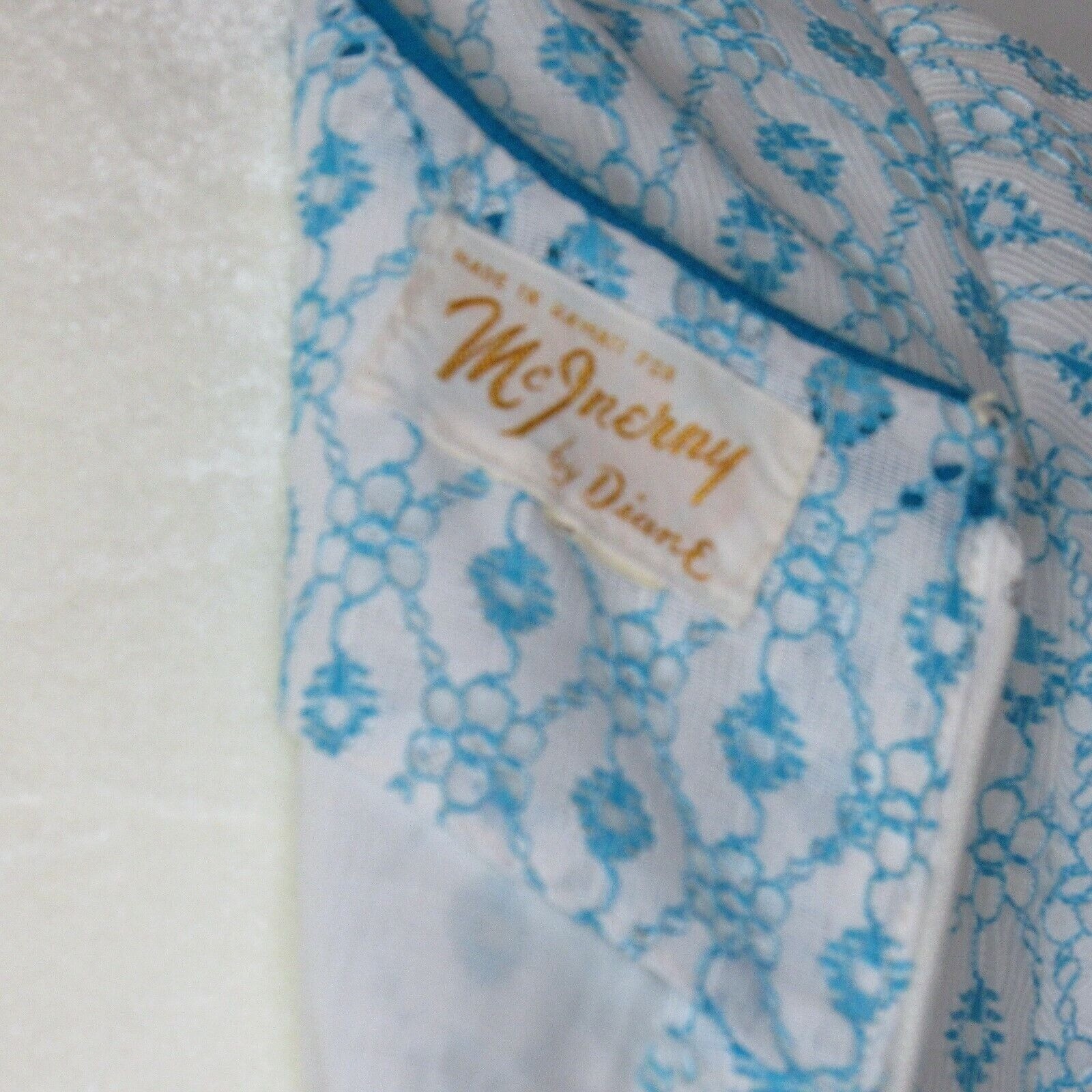 VTG Dress Made in Hawaii for McInerny by Diane Blue White Floral Lined Size 10