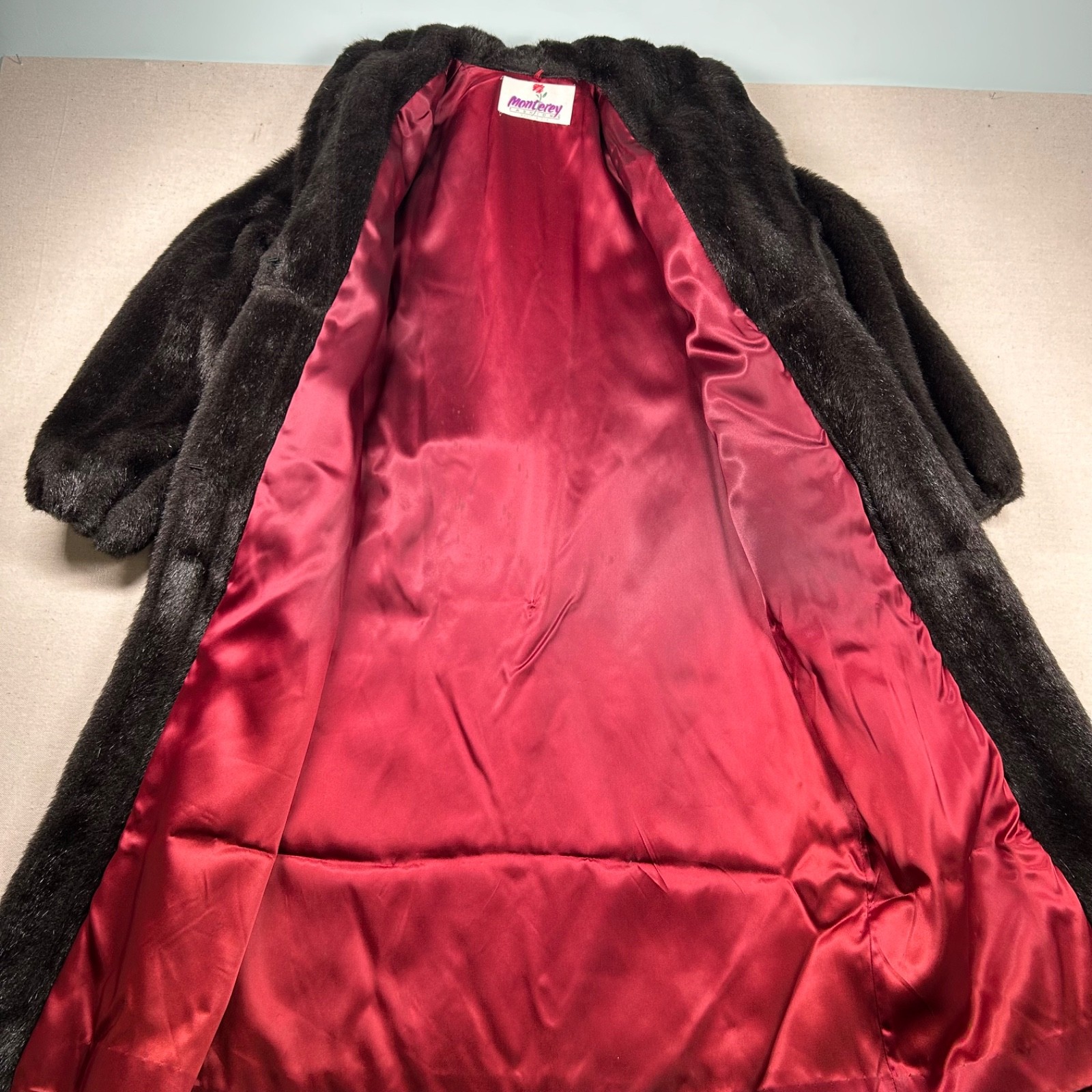 Vintage Monterey Fashions Faux Fur Coat Womens 14 Brown Mink Full Length USA
