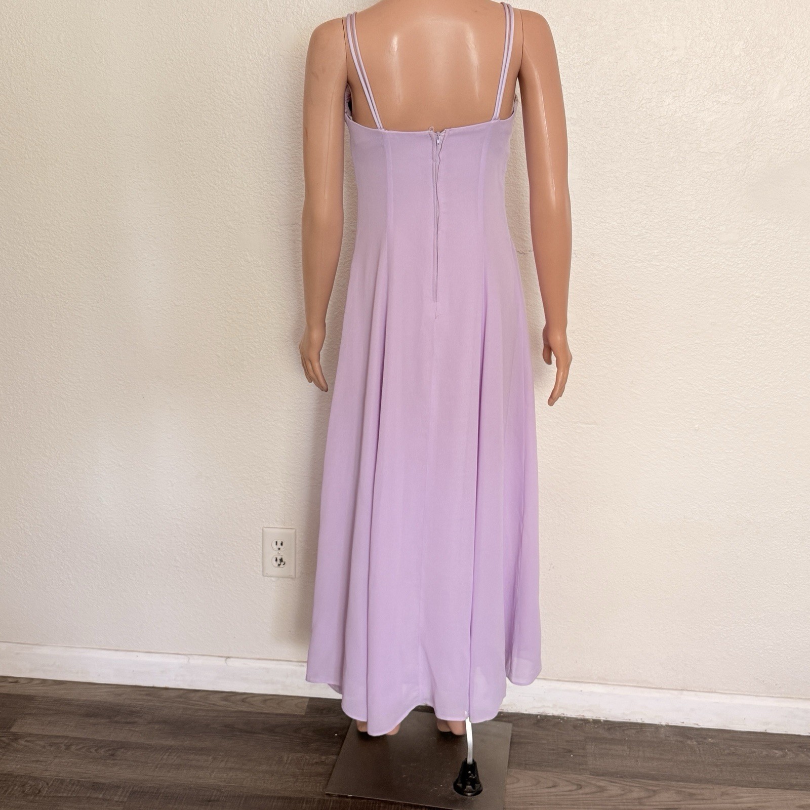 Vtg 90s Lavender Floral Lace Empire Waist Prom Dress Pastel Purple Maxi