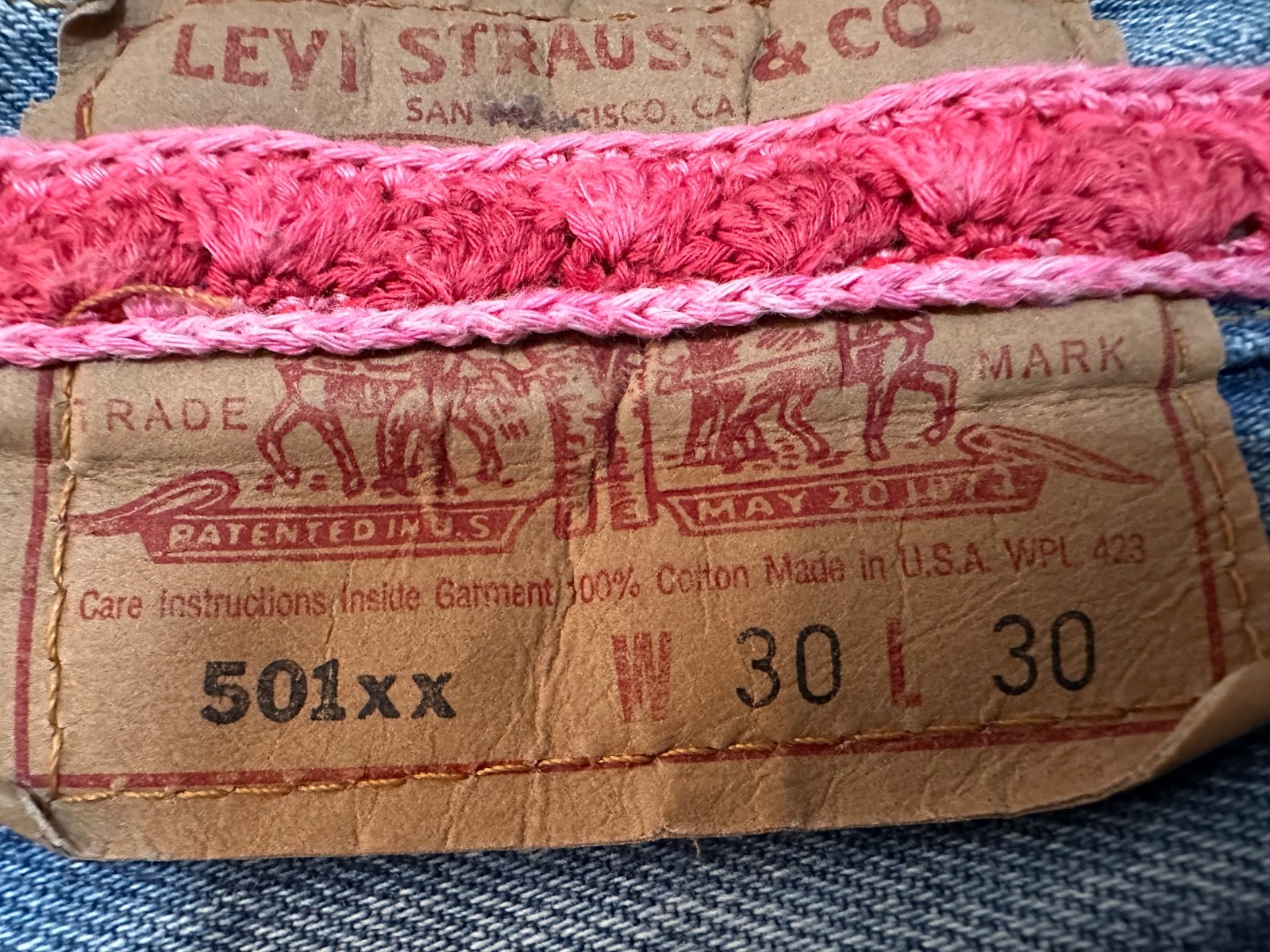 Vintage 1990’s Buzz 18 Embellished Levi’s 501 Jeans W30 28.5” Waist USA Pink