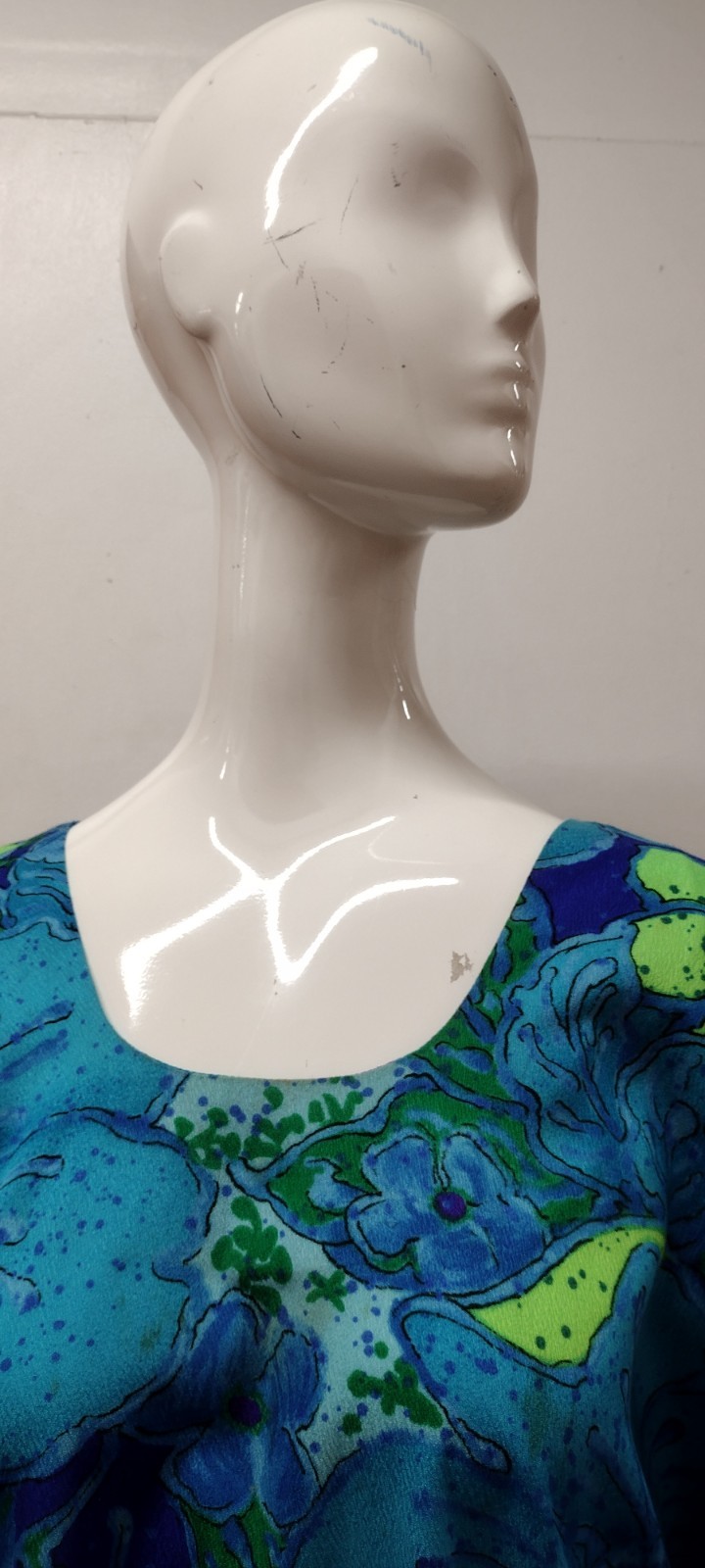 Vintage Maxi Dress Barkcloth Neon Turquoise Huge Flowers 60s Draper’s TWO POTATO