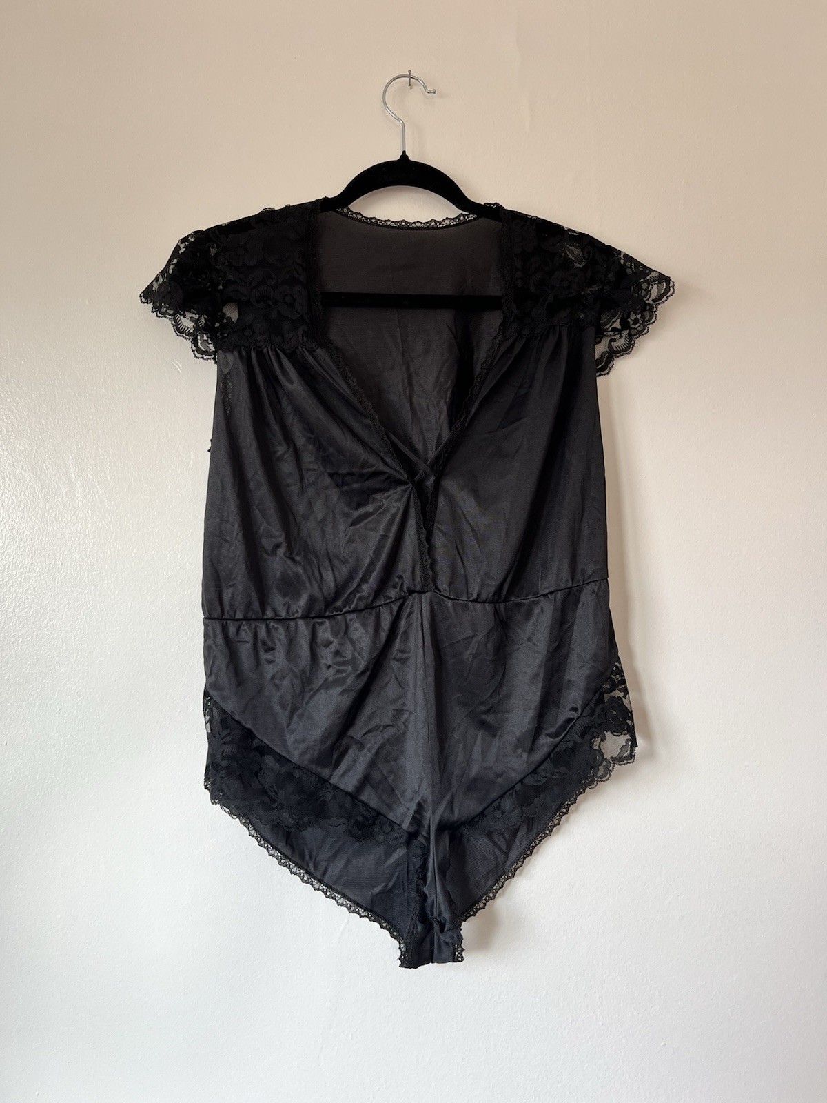 Vintage Avon Fashion Black Lace Body Suit Lingerie Undergarment XS Glam Retro