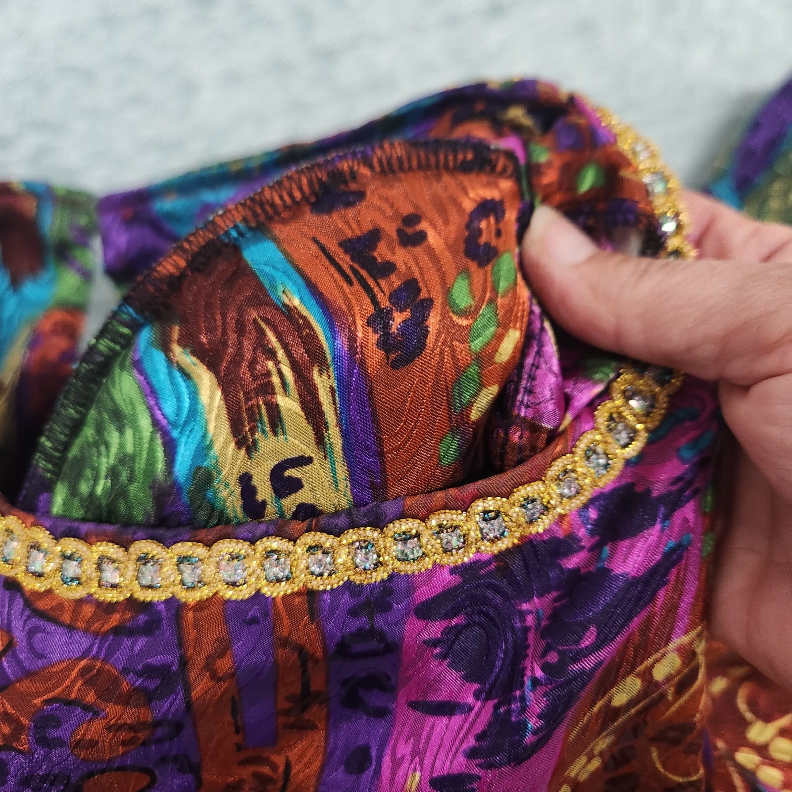 VTG 1970s Ruth Norman Artsy Bold Mixed Prints Blouse Size XL Shoulder Pads