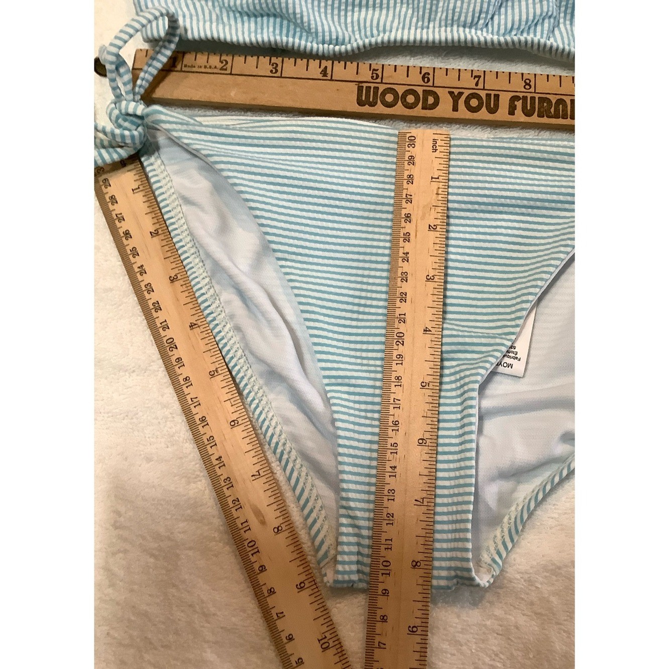 NWT sz MED Salt Life Blue Seersucker Stripe Bralette and Side Tie Bikini Set