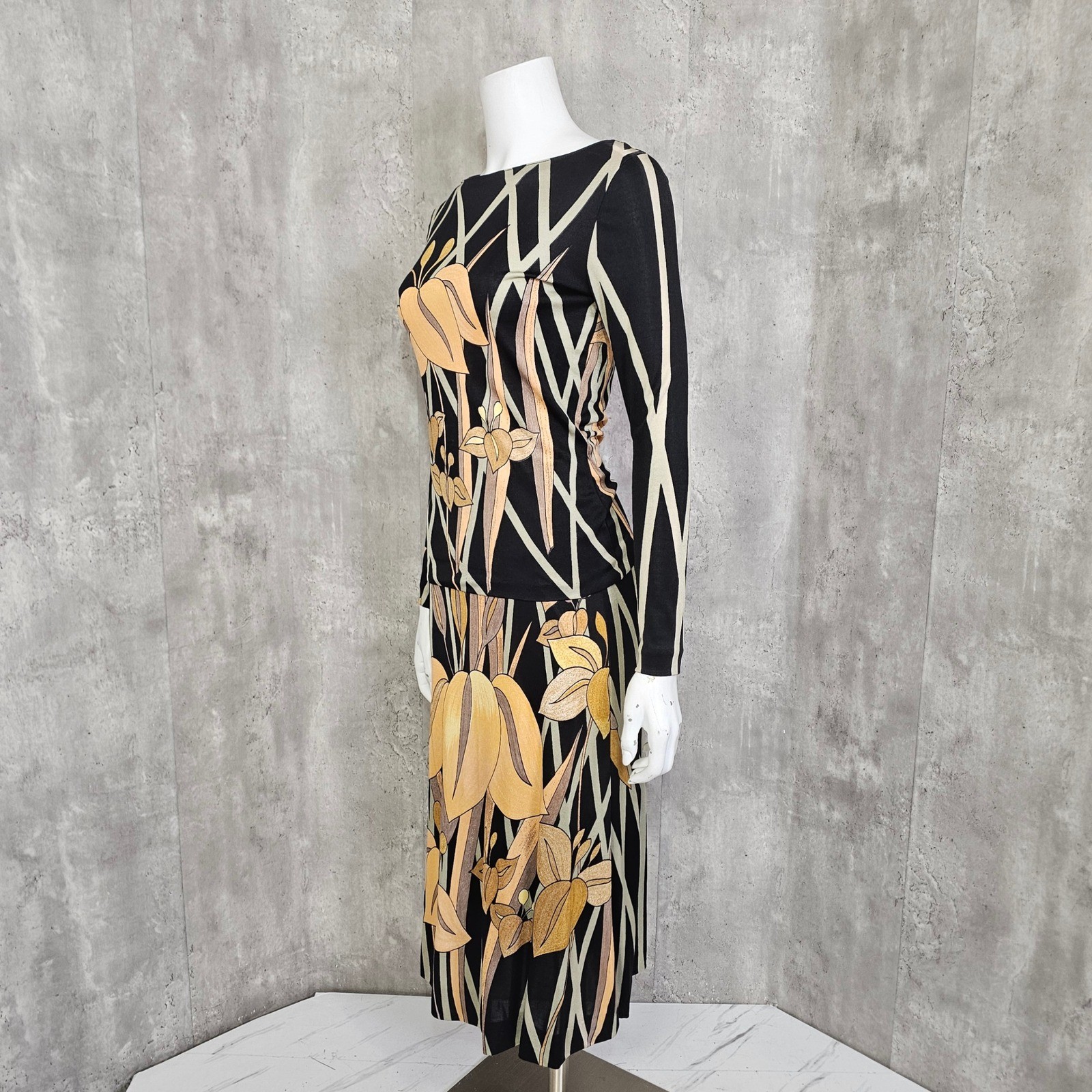 Vintage 70s Mac Tac Paris Leonard Sunshine Floral Nylon 2pc Skirt Set Disco Luxe