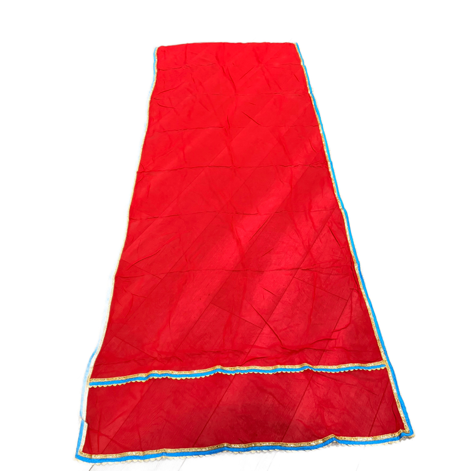 Red Dupatta Shawl Scarf Gold Blue Trim Ethnic Wear Festival