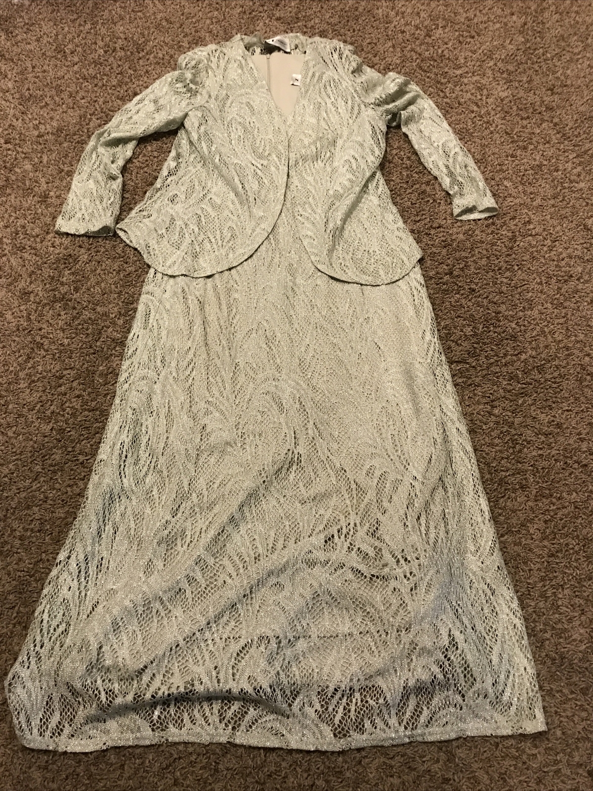 SL Fashions Vtg Women’s Green Dress Lace Formal Elegant Glamorous W/ Jacket A37