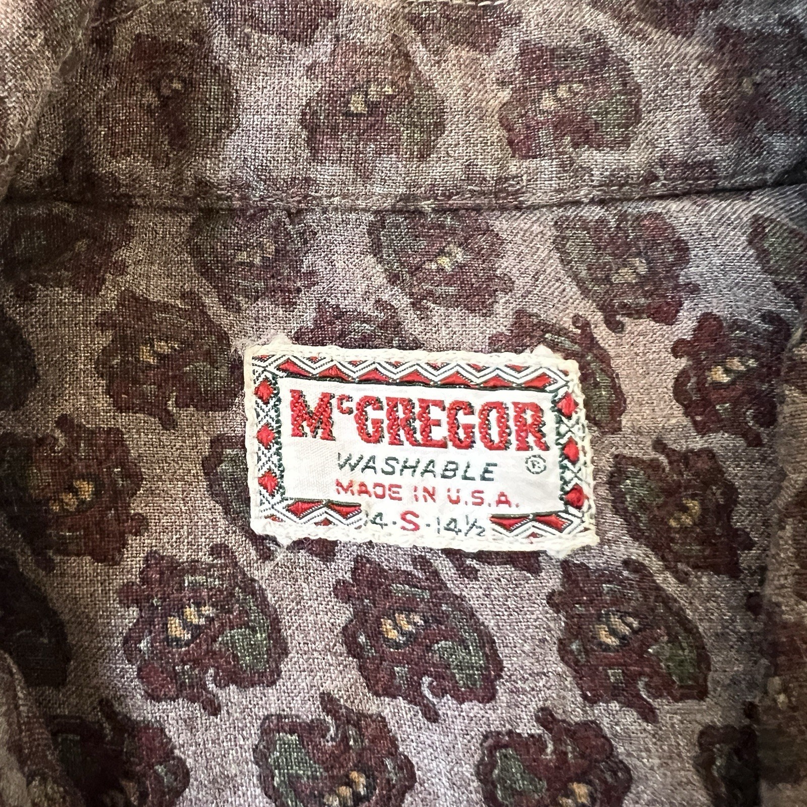 Vintage 50s 60s McGregor Paisley Button-Down Shirt Small Purple Grey Long Sleeve