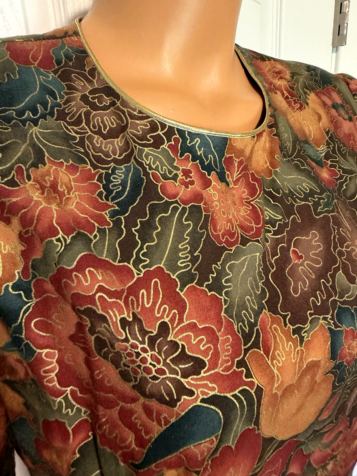 VTG 80’s MISS DORBY AUTUMN FLORAL COTTON BLEND RETRO DRESS SZ 12 (M-L)