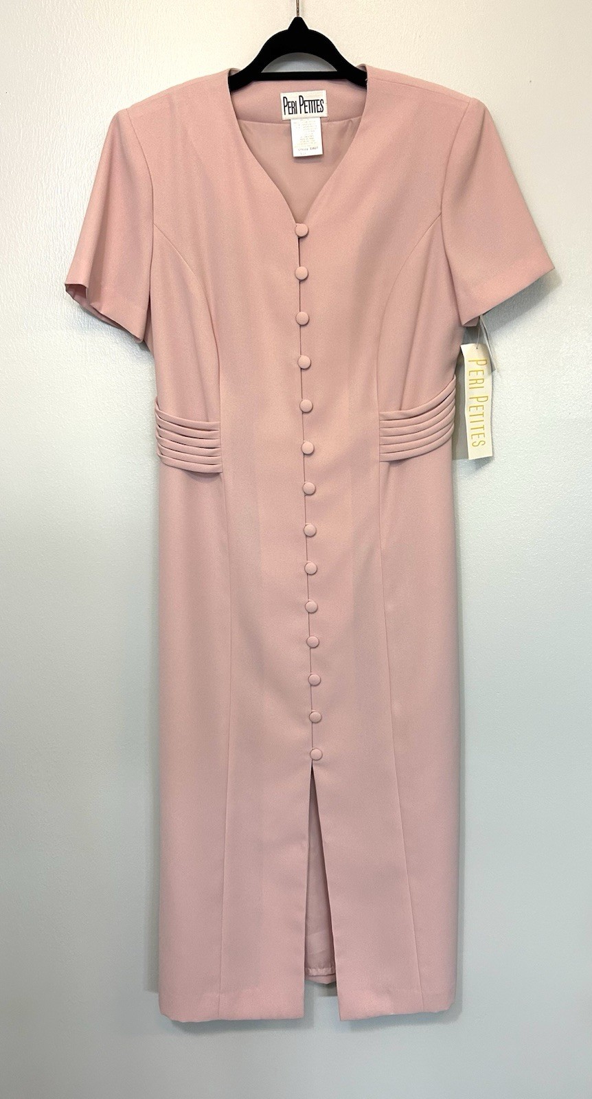 NWT Vintage 90s Peri Petites Pink Wiggle Dress 10P Secretary Cottagecore Button