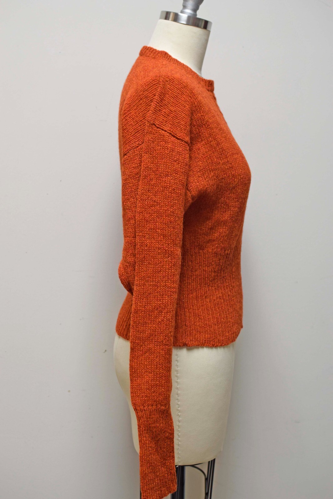 VTG Paprika Red Shetland Wool Cable Front Deep Hem Scoop Neck Sweater Size S