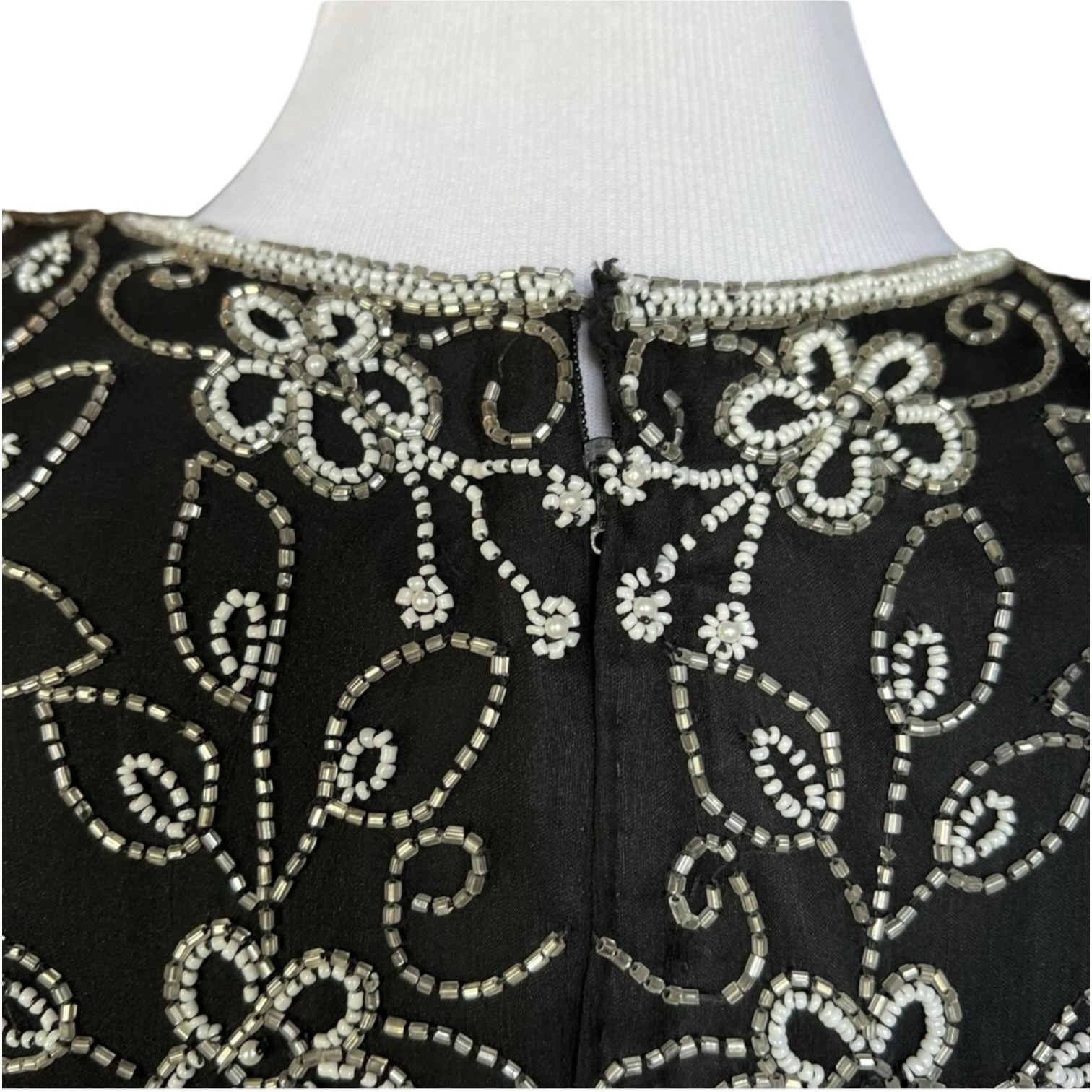 Vtg Laurence Kazar New York Evening Top Large Black Silver White Beaded Sequin