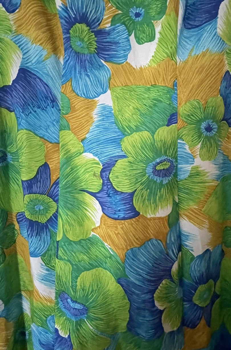 Vintage 70s Pomare Hawaiian Blue Green Floral Tiki Muumuu Maxi Dress Sz 12