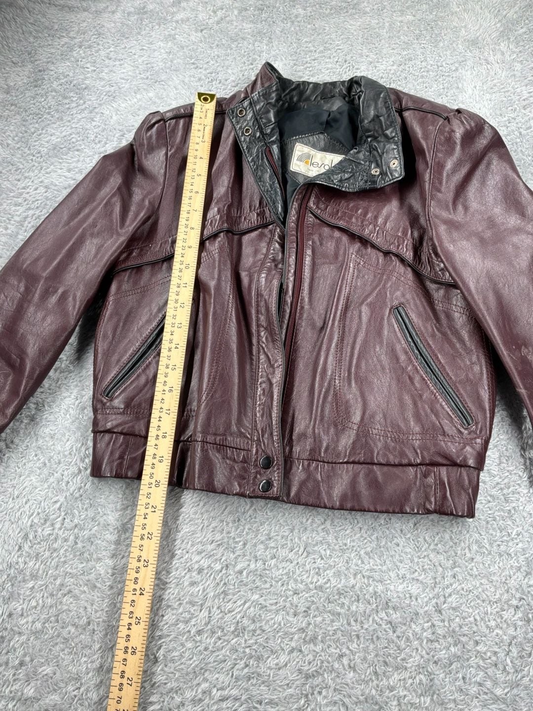 Vintage 80s Lesoleil Burgundy Wine Leather Jacket Size 11/12