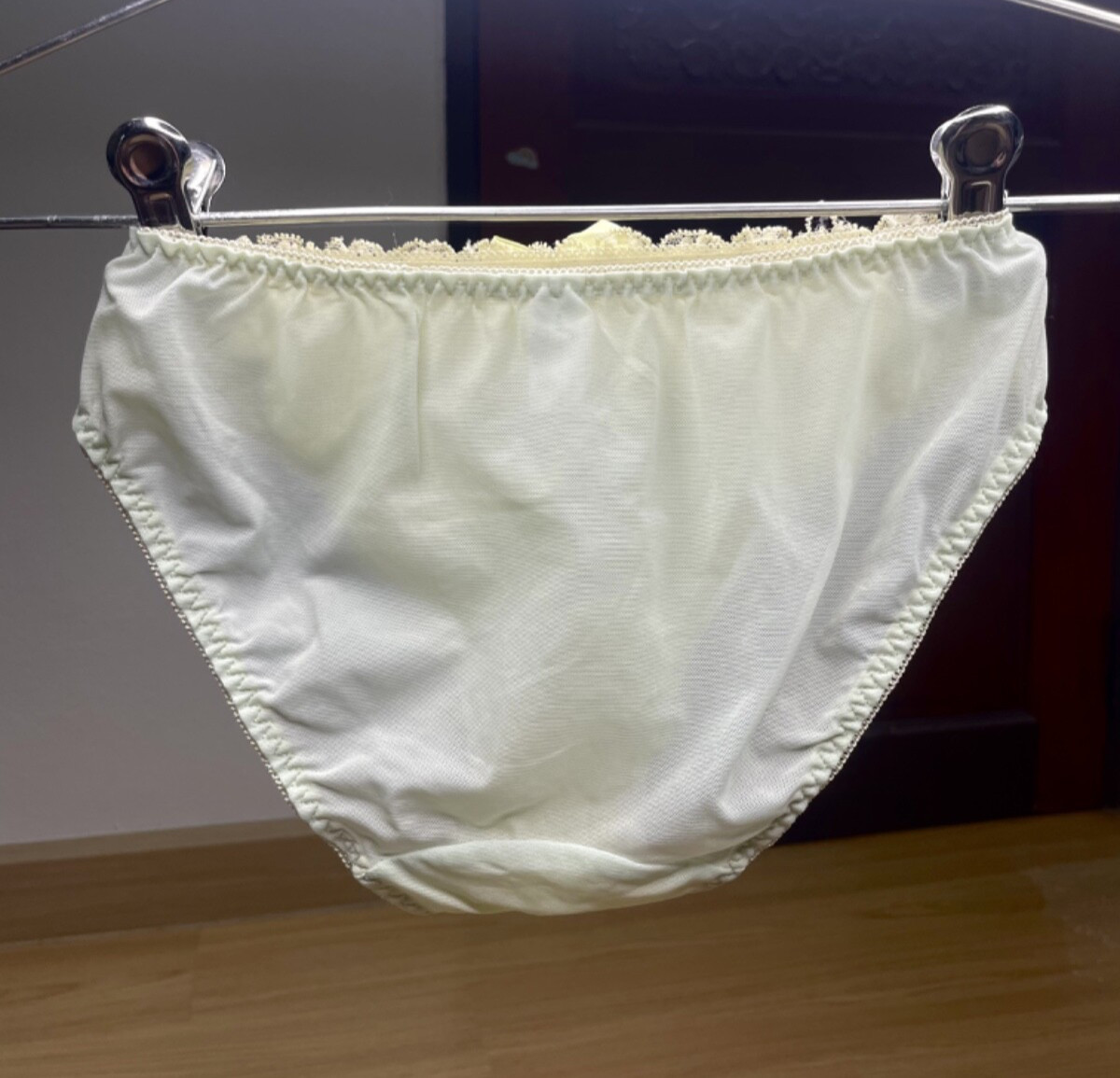Vintage Silky Pale Nylon Mesh Sissy Panty Sz.5 Floral Lace Briefs Hip 34-37″