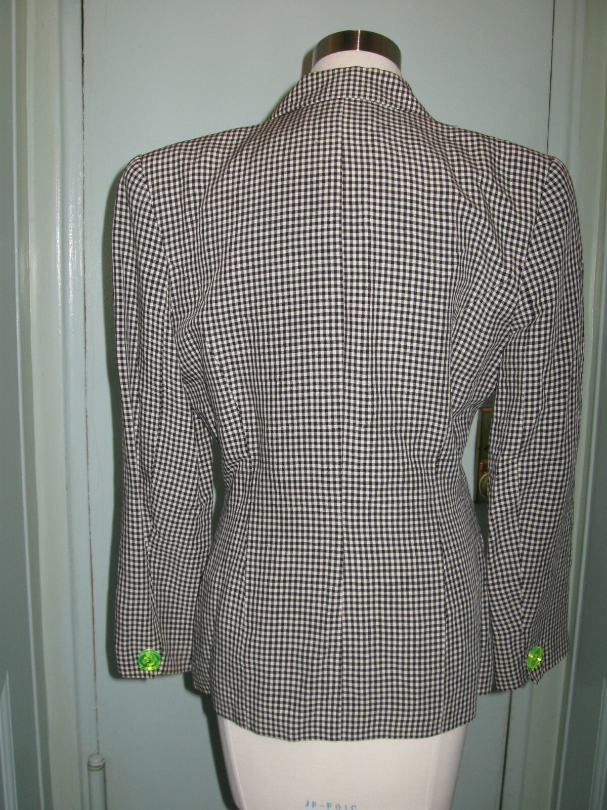 British Arabella Pollen Linen Houndstooth Blazer 8 US 10 UK Princess Di Lucite