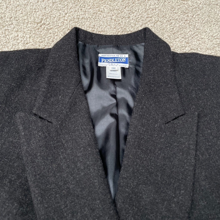 Vintage Pendleton Women’s Black Wool Double Breasted Blazer USA Vintage 12 Tall
