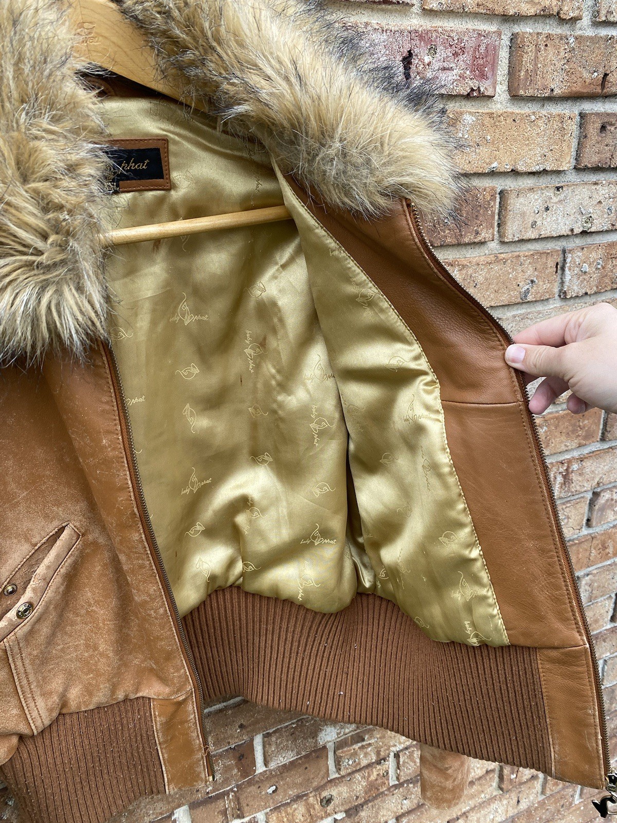 Vintage Baby Phat Leather Jacket Women’s XXL Brown Faux Fur Hooded Embroidered