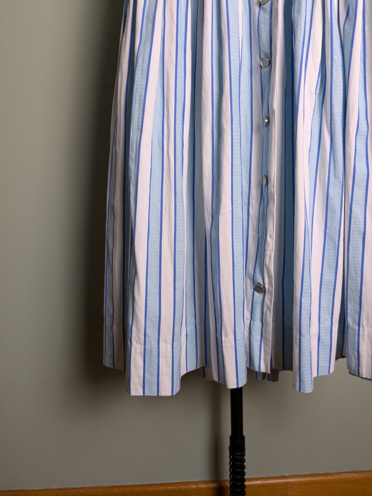 True Vintage Fit Flare Pastel Blue White Striped Shirtwaist Dress