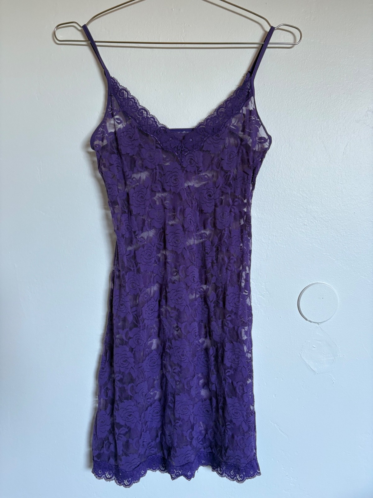 Lace Purple Tank Slip Dress Spaghetti Strap Midi-Length Bodycon Vintage Fitting