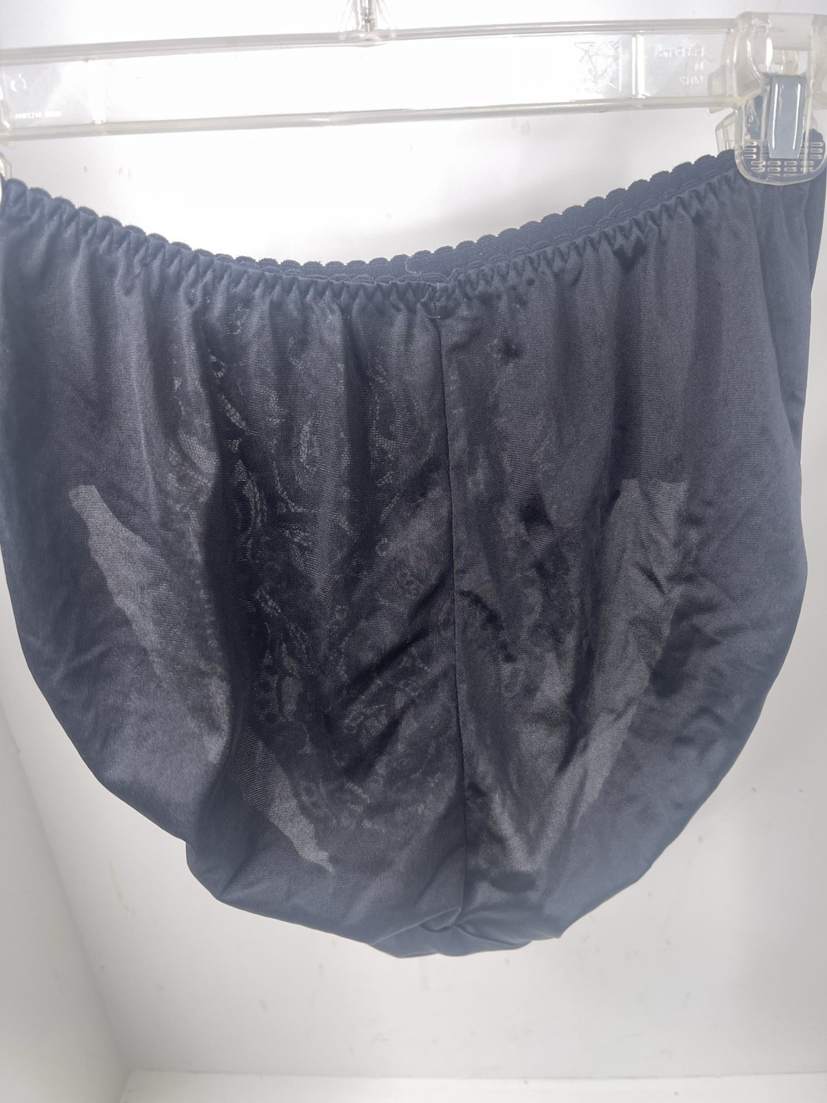 Vintage Olga Sheer Lace HI-CUT Panties #23107 black L Lacy Nylon Cotton 90s