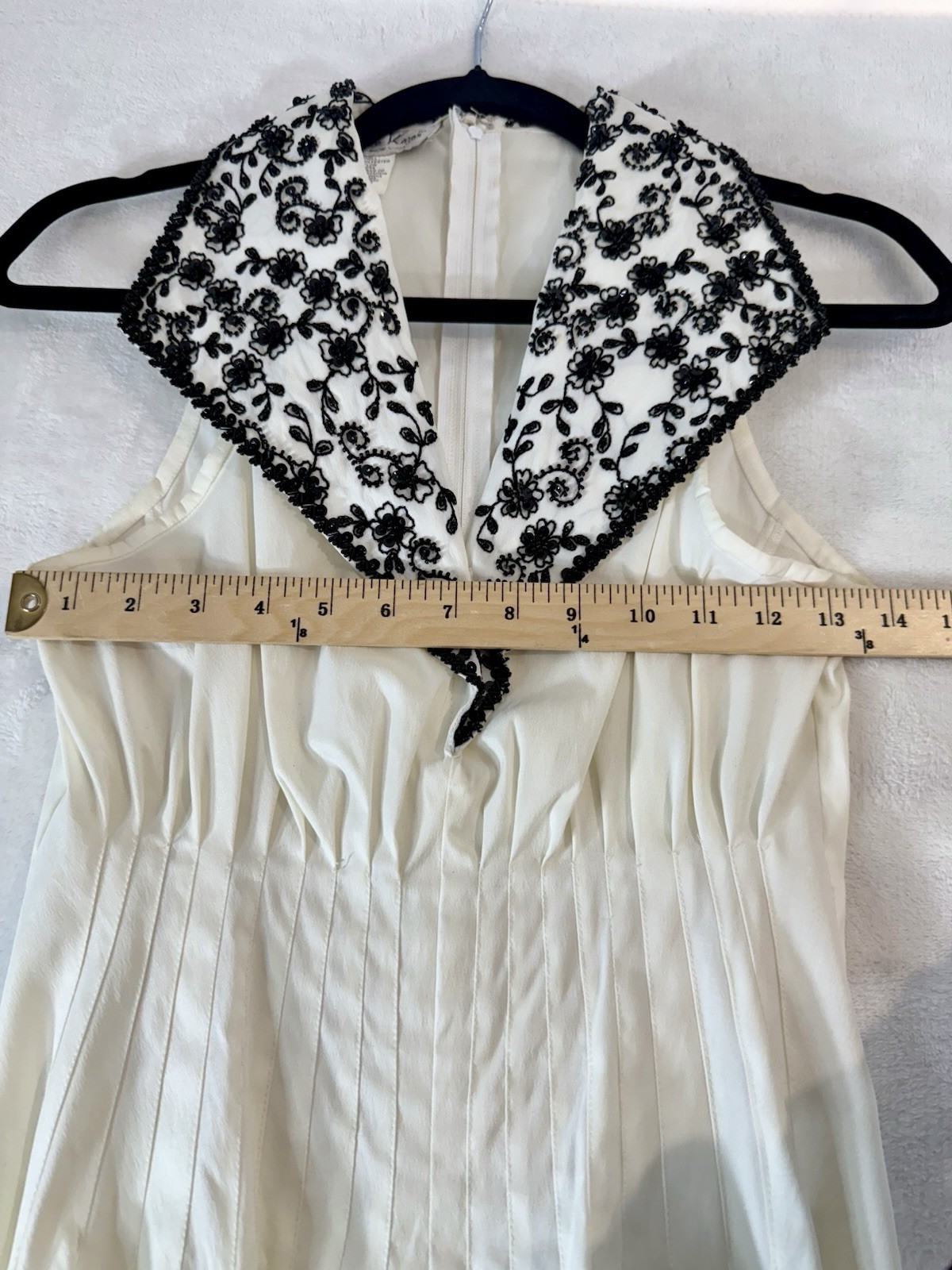 Vintage Laurence Kazar White And Black Beaded Top Size Small 80’s 90’s Floral