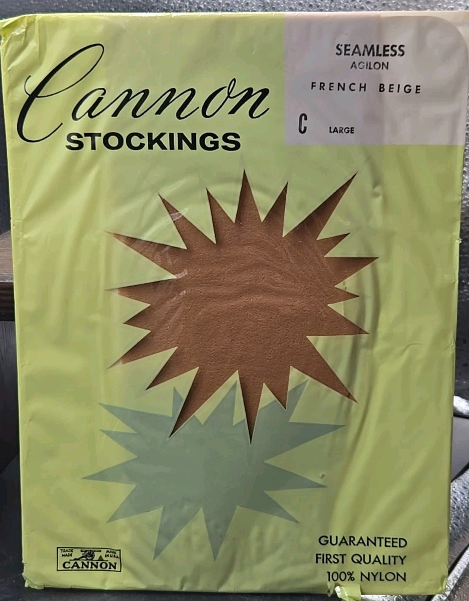 Vintage Cannon Seamless Agilon Stockings 100% Nylon French Beige Size Large