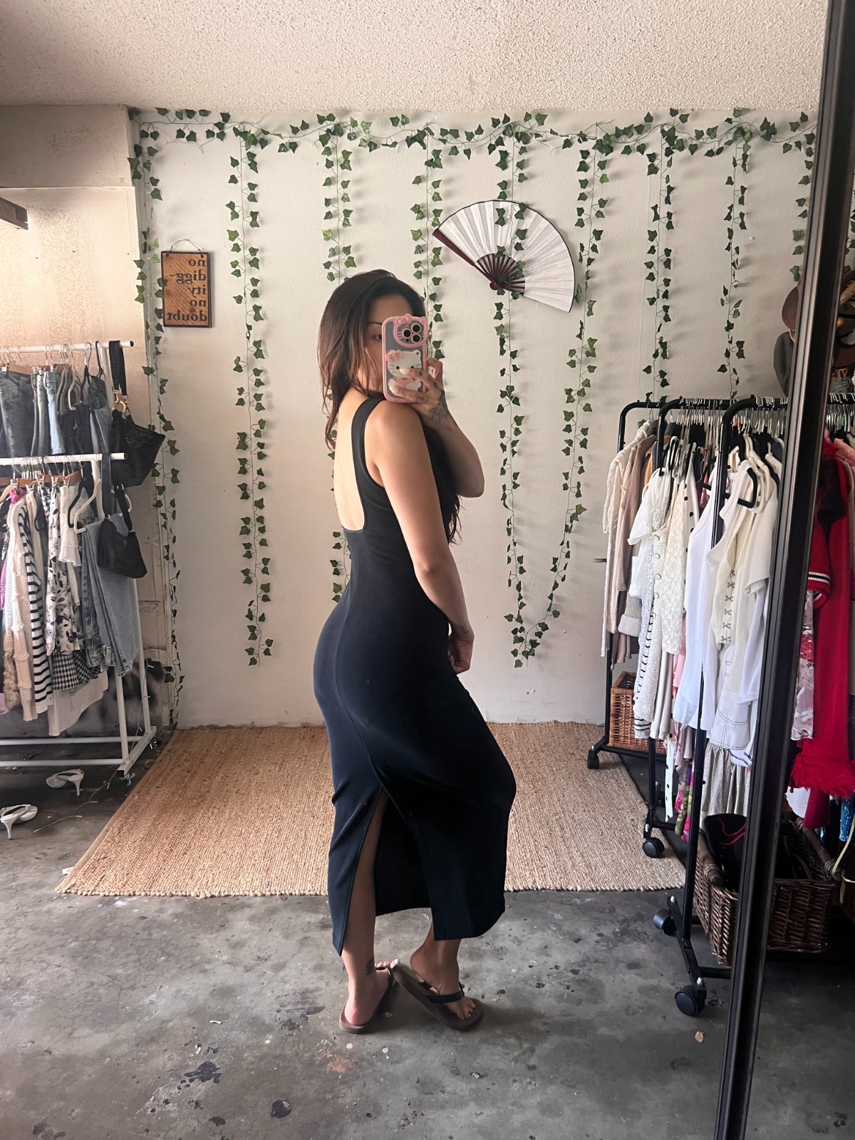 Vintage 90s/Y2K Bisou Bisou black bodycon maxi dress size S