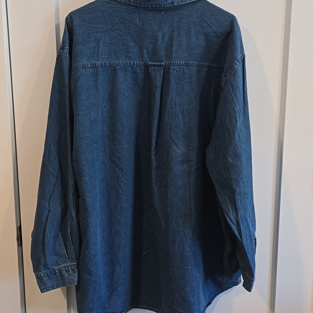 Vintage Dress Barn Denim Shirt Womens 3X Embroidered Leaves Boho Western Fall