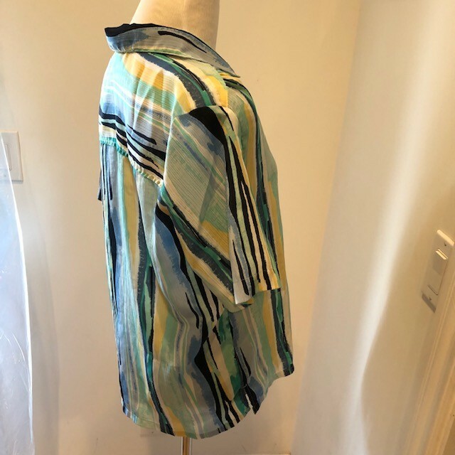 Vintage Blouse Donnkenny Classics Women’s Size S Striped Blue Yellow Green