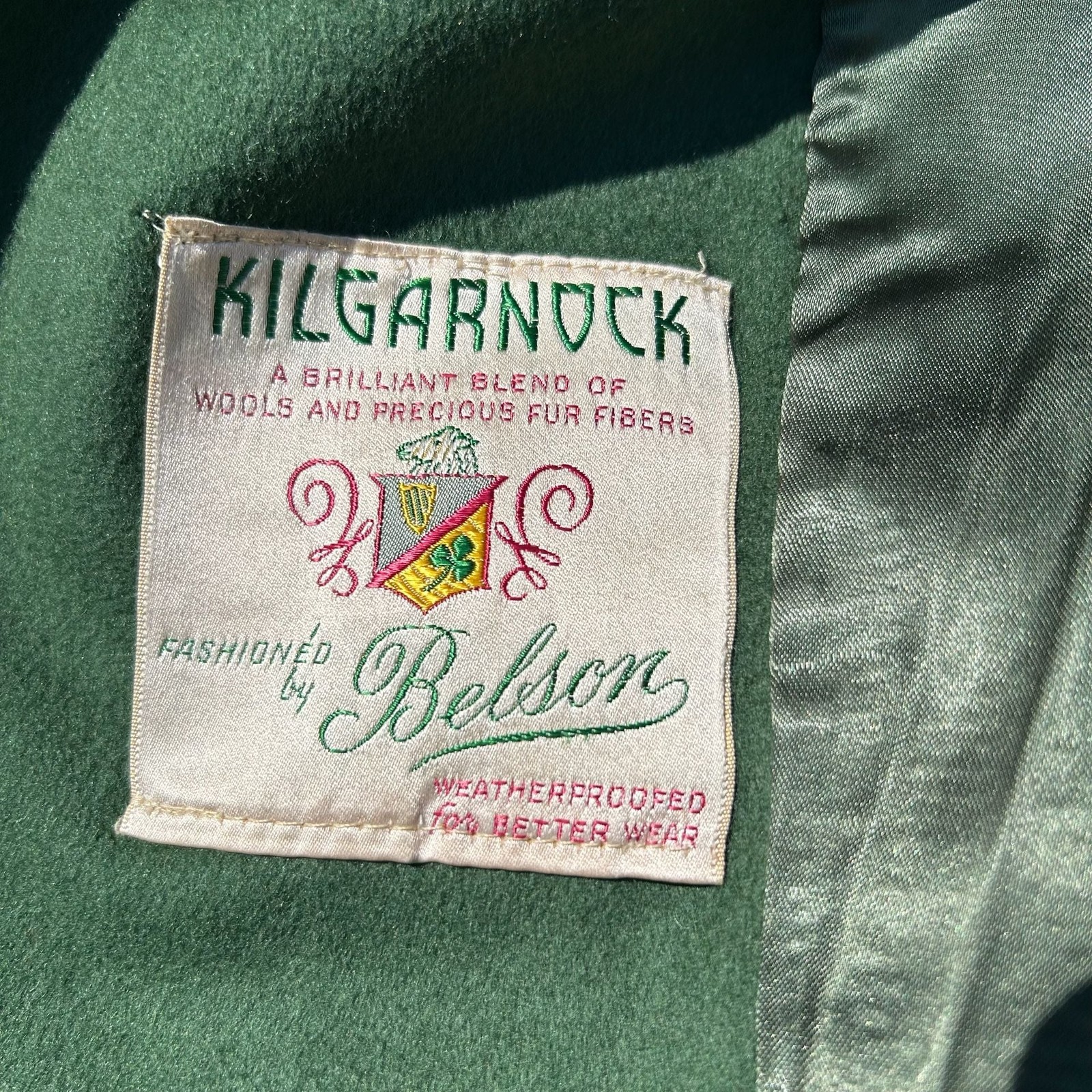 Vintage Kilgarnock Belson Emerald Green Wool and Fur Collar Coat