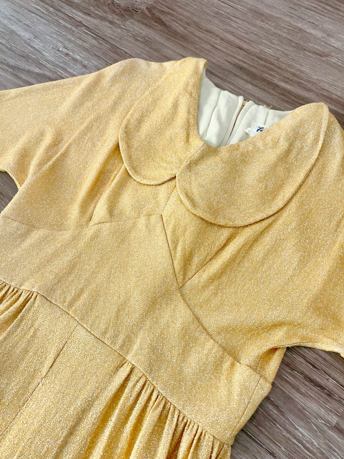 Vintage 1970s Gold Sparkly Dress Lurex Collar Glam Glamorous Maxi 70s Disco