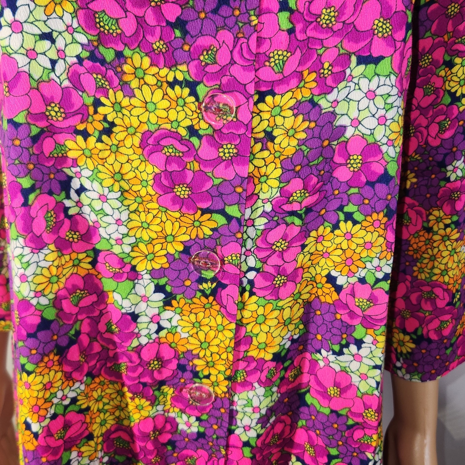 Vintage 60s Floral Flower Power Iconic Psychedelic House Coat Dress Maxi Robe