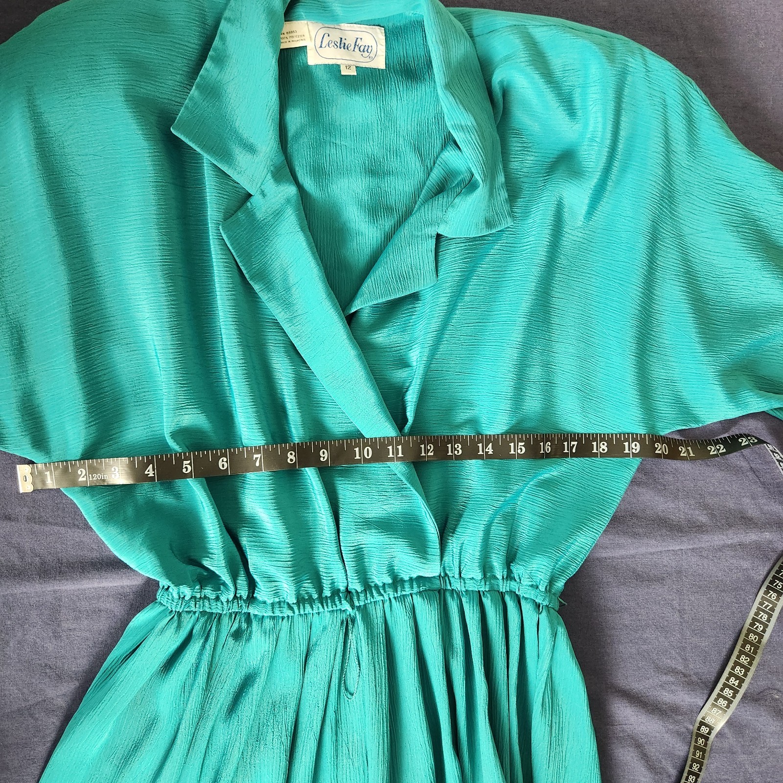 Vintage Leslie Fay Dress Teal 12 70s/80s Charlies Angels/Secretary Vibe Classic