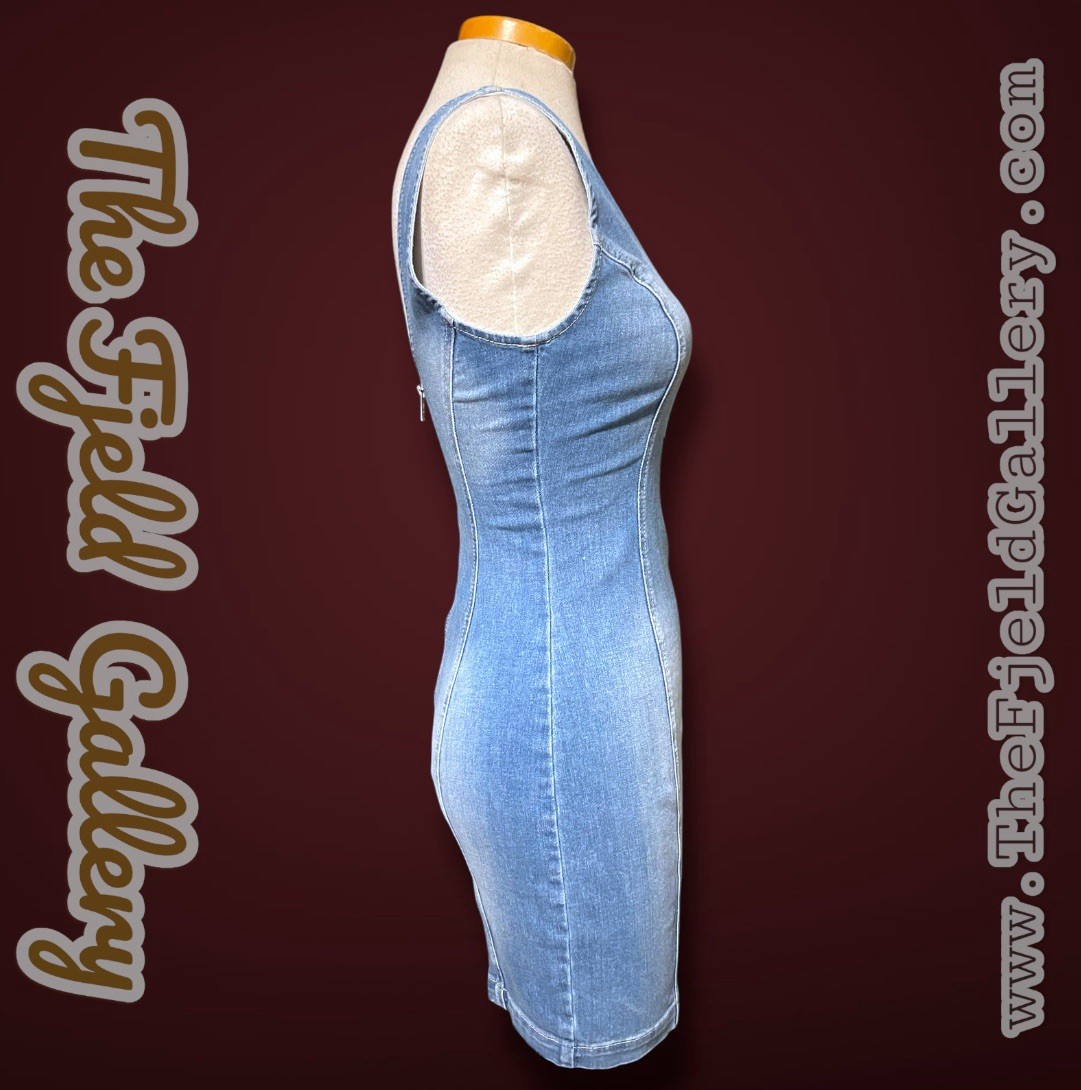 Vintage 1990’s Guess Stretch Distressed Denim Jean BodyCon Mini Tank Dress