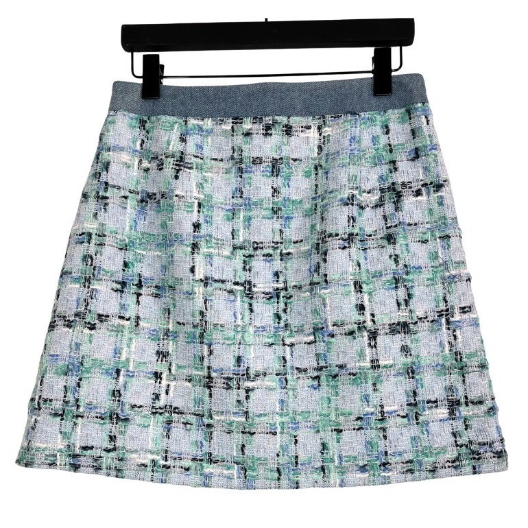 NWT Nanette Lepore Tweed A-Line Mini Skirt Blue Multi Pearl Button Sz 2 Parisian