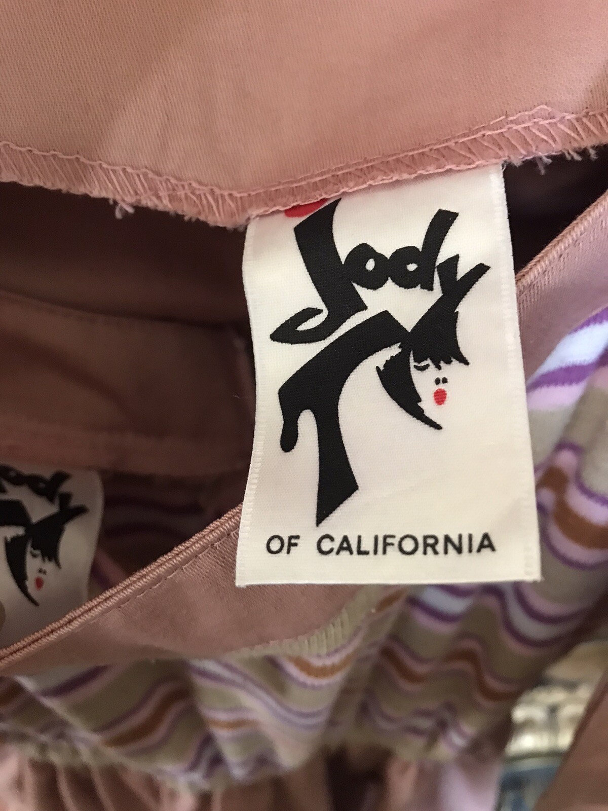 VTG 70s Jody T of Cali two piece mauve pink crop vest and striped belted dress