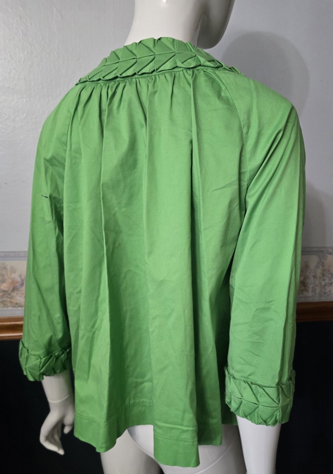 SIMPLY Chloe Dao Green Pleated Collar Jacket 1X Plus Size Cotton Stretch