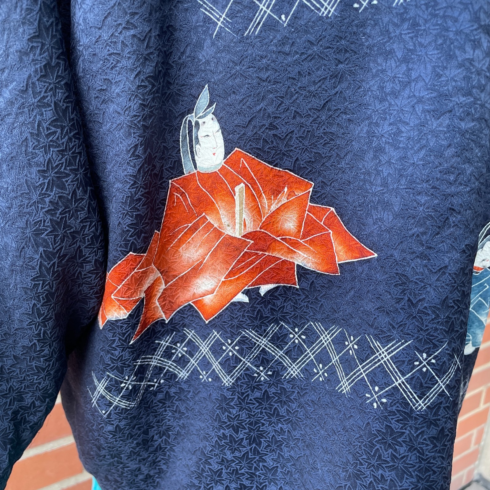 Vintage Japanese Navy Blue Silk Haori Leaf Kimono Size S-L