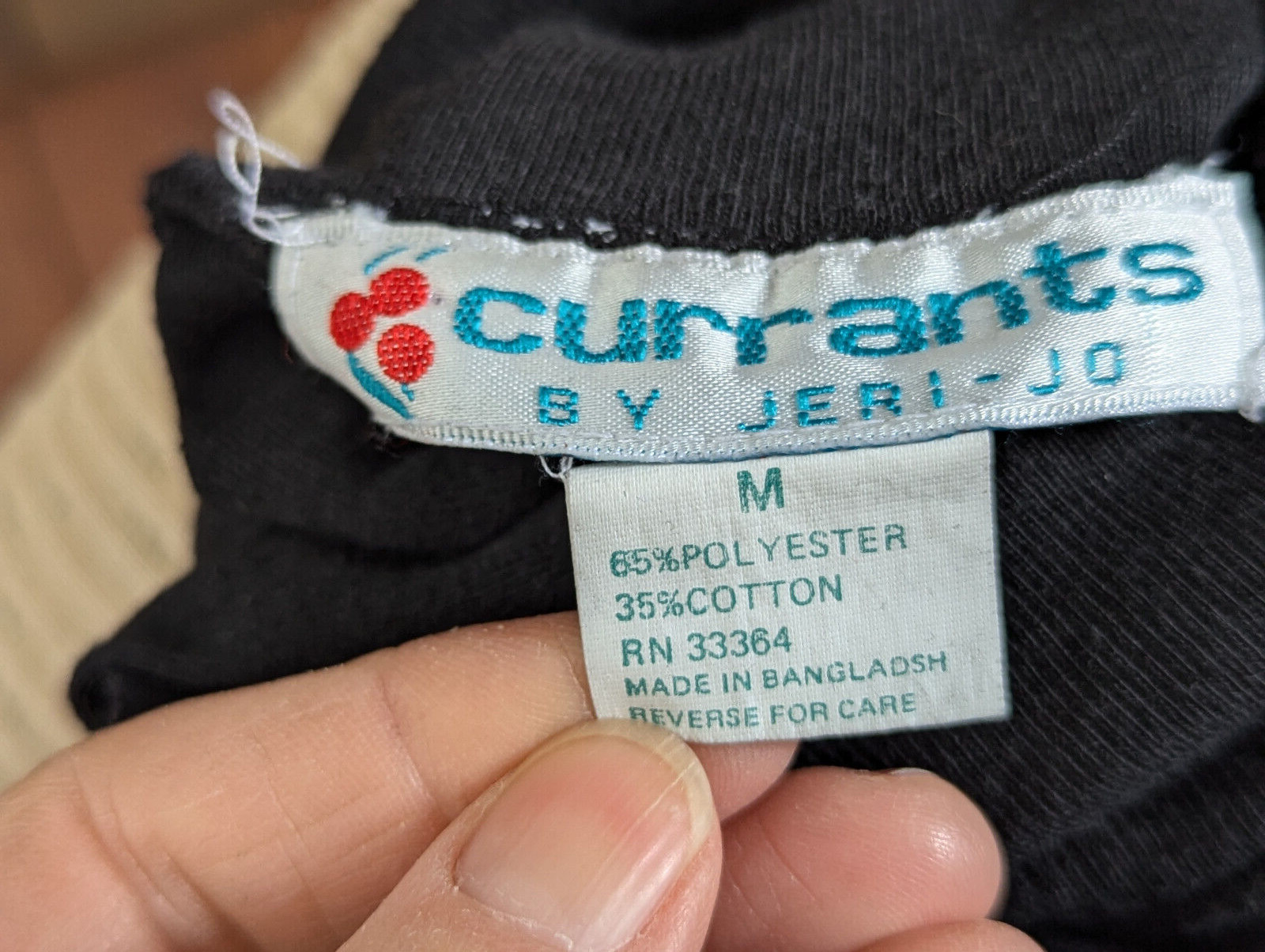 Vintage Currants by Jeri Jo Woman’s Black Cotton Turtleneck, Size Medium