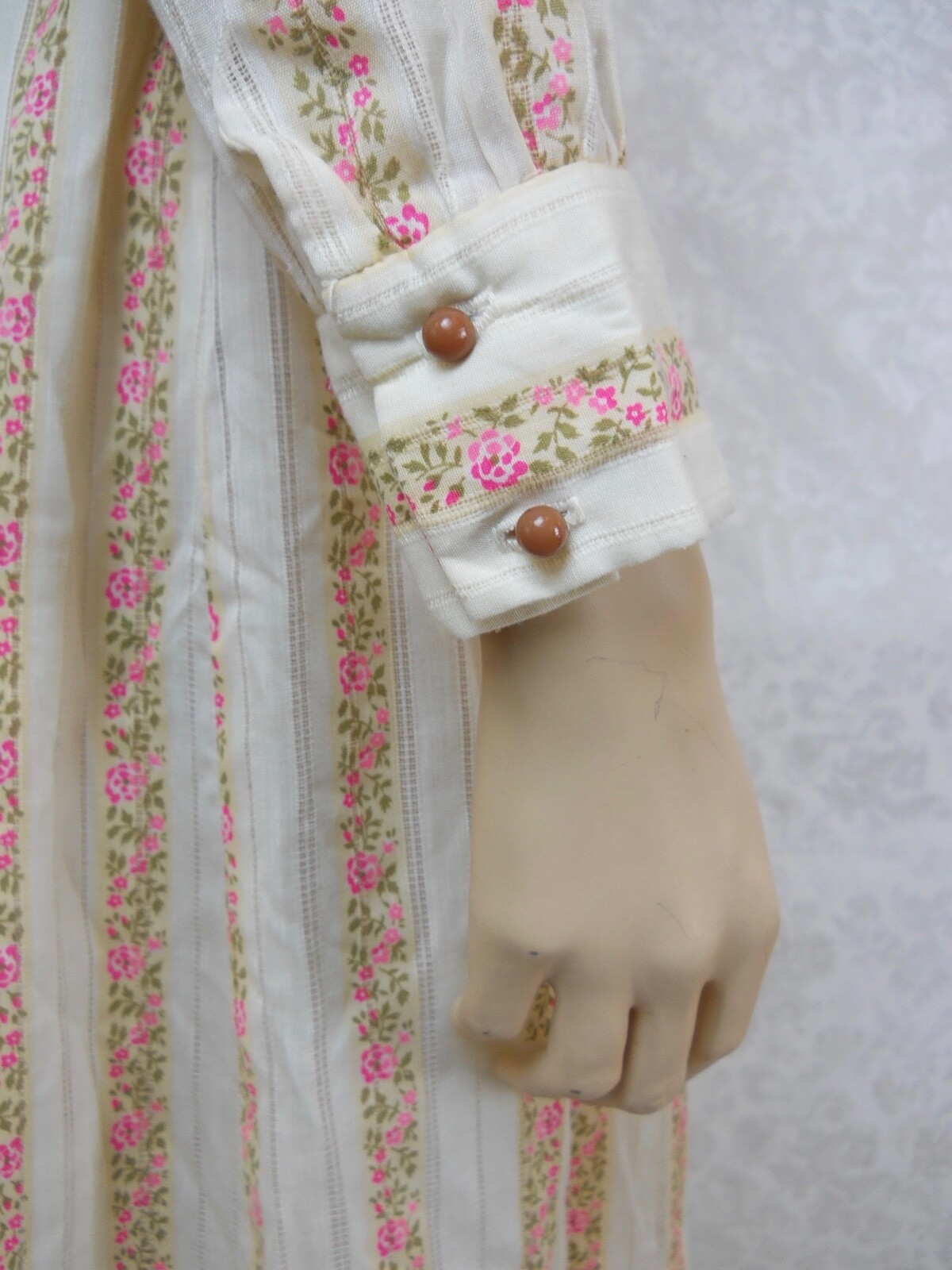Stacy Ames Prairie Dress Cream Yellow Stripes Pink Flower Metal Zipper S Cottage