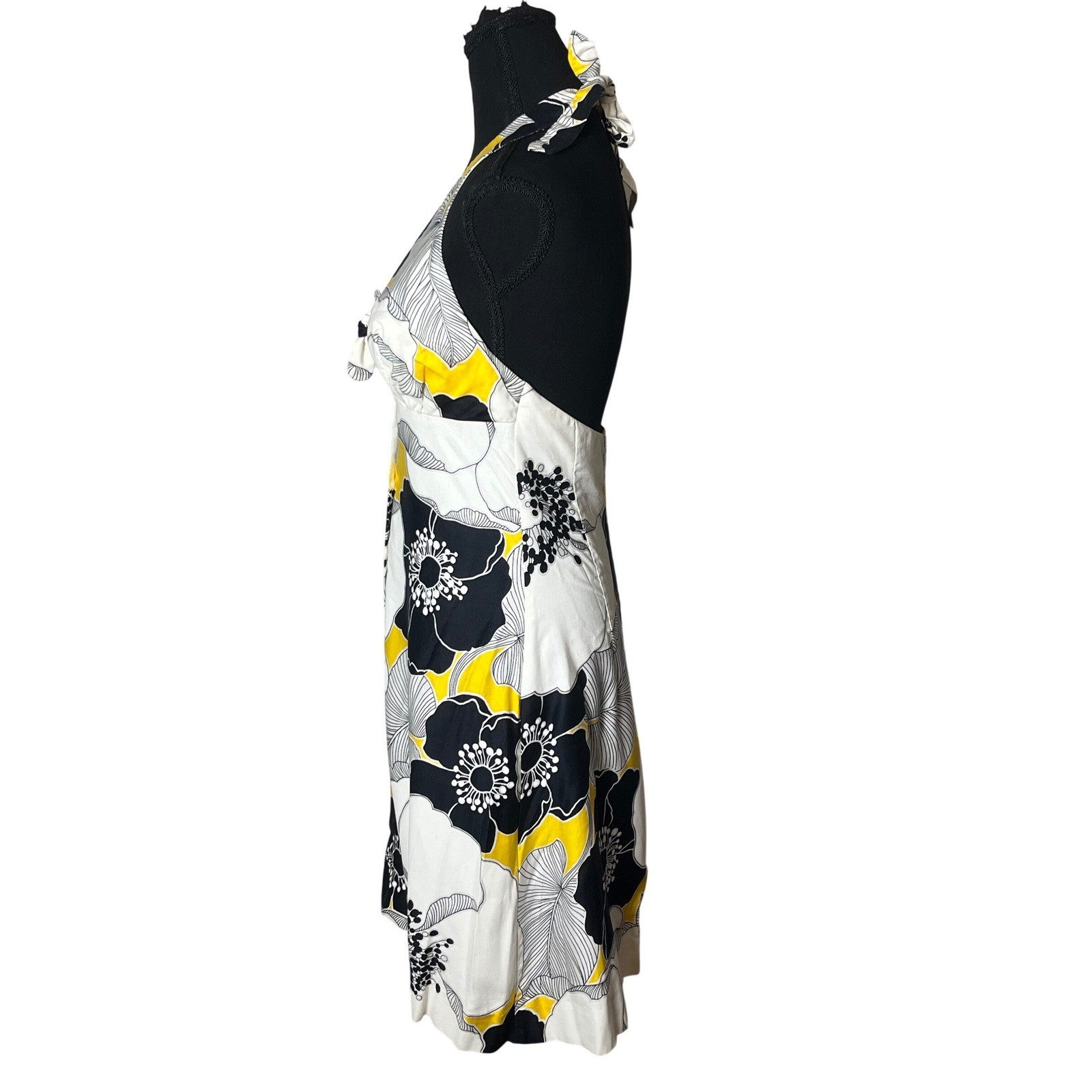 Vintage Sun Fashions Hawaii Floral Dress 12 Halter Button up Blk, yellow white