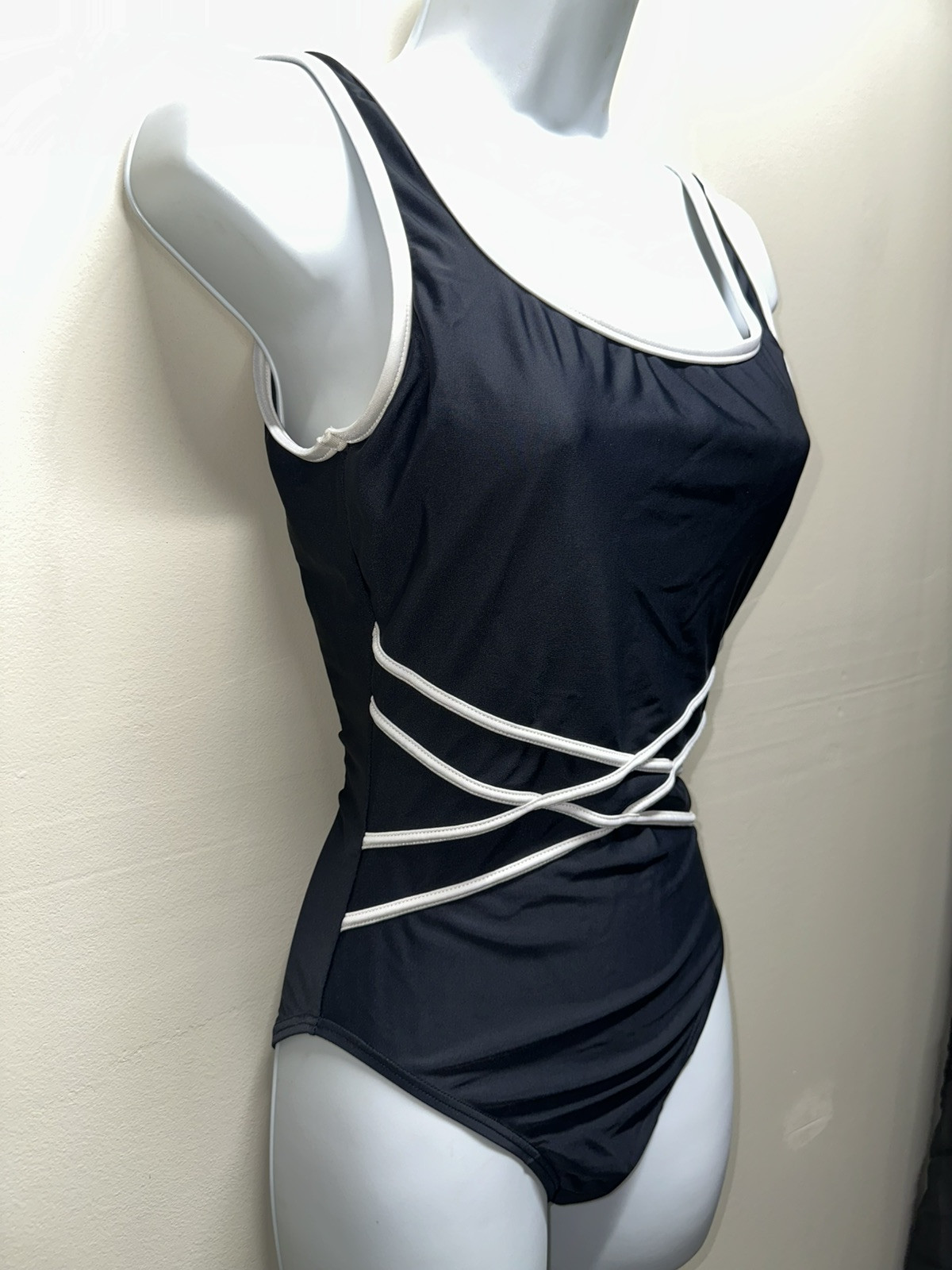 Vintage Sun Streak Black White Swimsuit One Piece Size 10